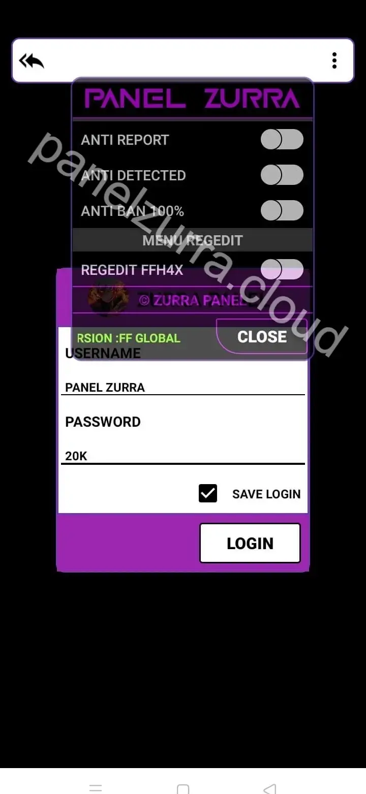 Screenshot of Panel Zurra Aim Assist